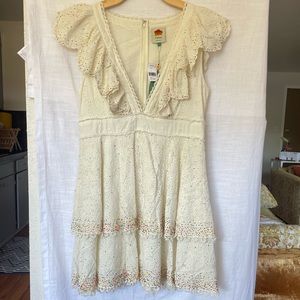 FARM Rio -  Eyelet Lace Multi Color Beaded Mini Dress